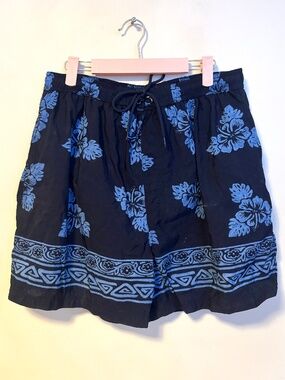 Sand n Sun Vacation Swim Tropical Swim Trunks Shorts Blue Hibiscus Mens L 36 38